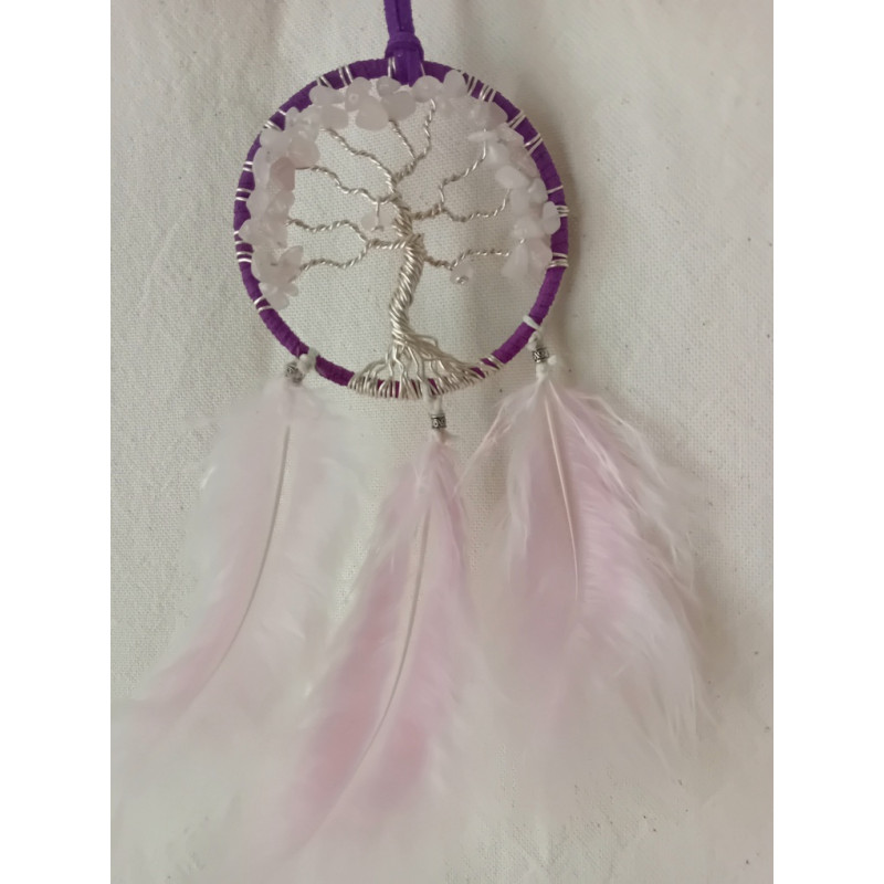porte bonheur de voiture arbre de vie quartz rose