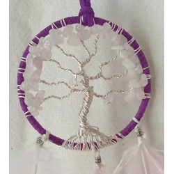 porte bonheur de voiture arbre de vie quartz rose