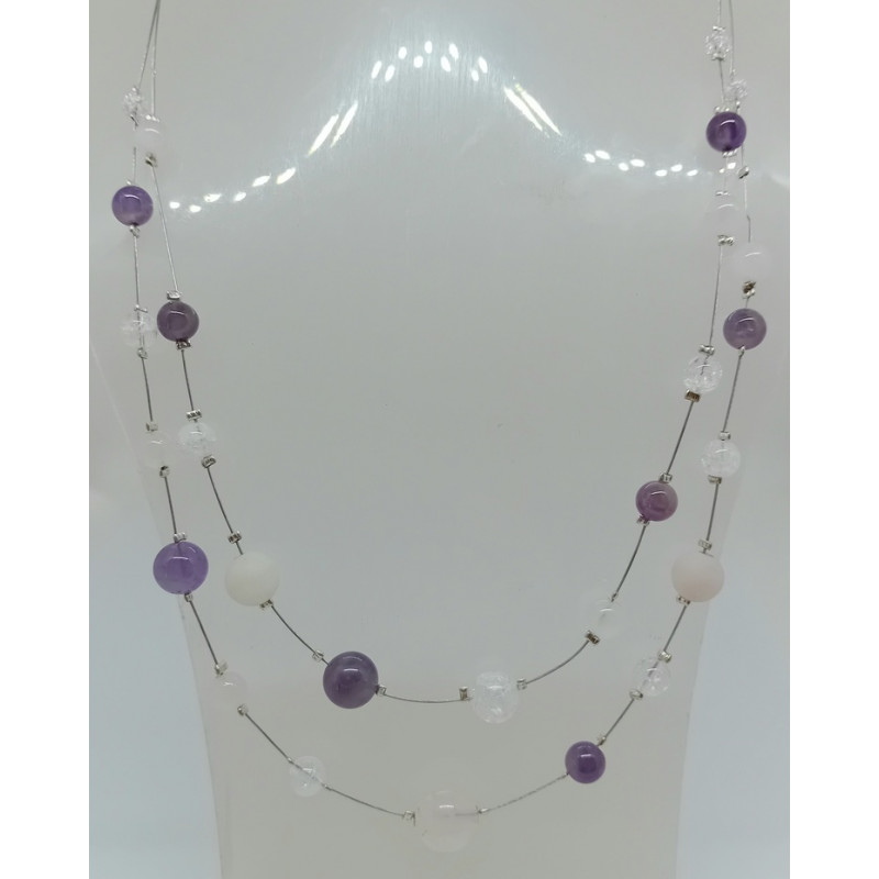 Collier améthyste quartz rose cristal de roche