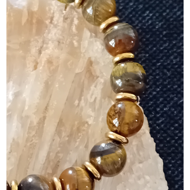 Bracelet œil du tigre séparateur doré 8 mm