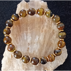 Bracelet œil du tigre séparateur doré 8 mm