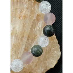 Bracelet cristal de roche craquelé serpentine fluorite 8 mm