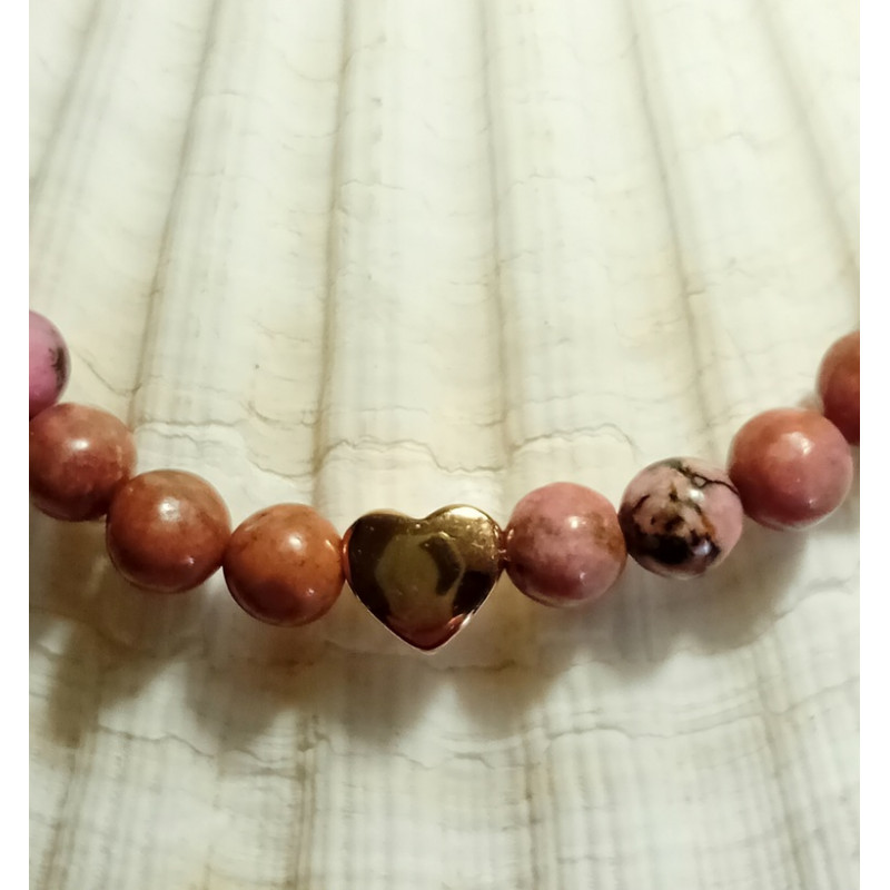 Bracelet rhodonite cœur 6 mm
