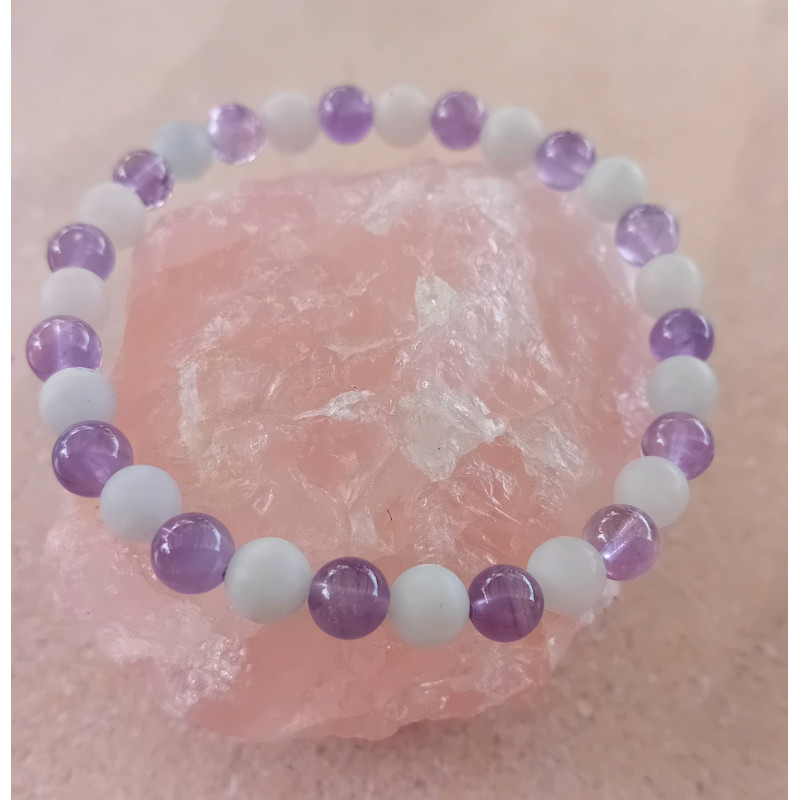Bracelet aigue marine améthyste 6 mm