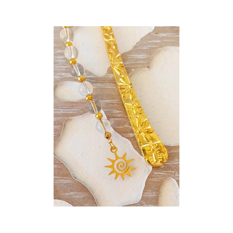 Marque pages doré citrine soleil acier inoxydable