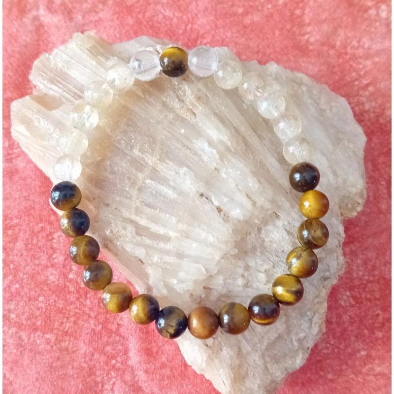 Bracelet Œil du tigre citrine cristal de roche 6 mm