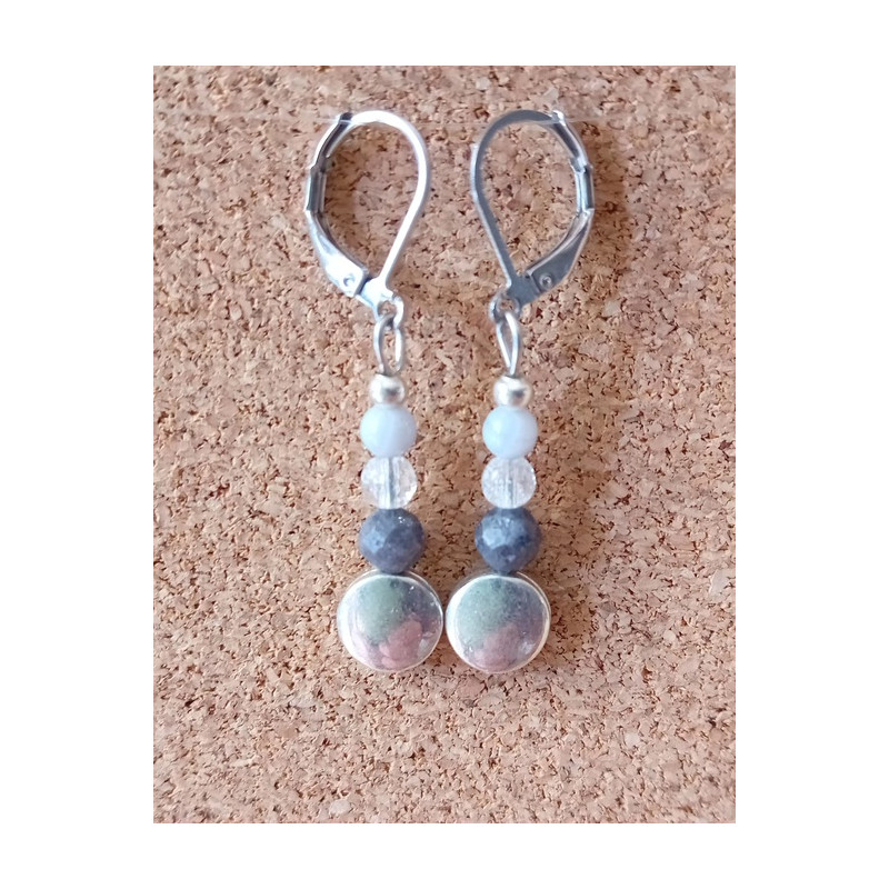 Boucles d'oreilles saphir calcédoine cristal de roche