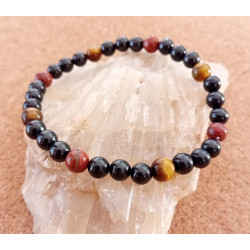 Bracelet spinelle noire jaspe rouge œil du tigre 6 mm