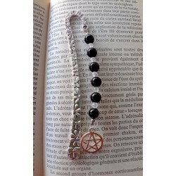 Marque pages obsidienne noire cristal de roche pentacle