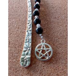 Marque pages obsidienne noire cristal de roche pentacle