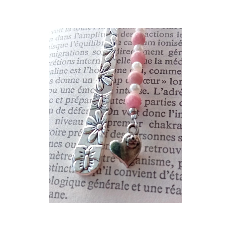 Marque pages rhodochrosite cœur acier inoxydable