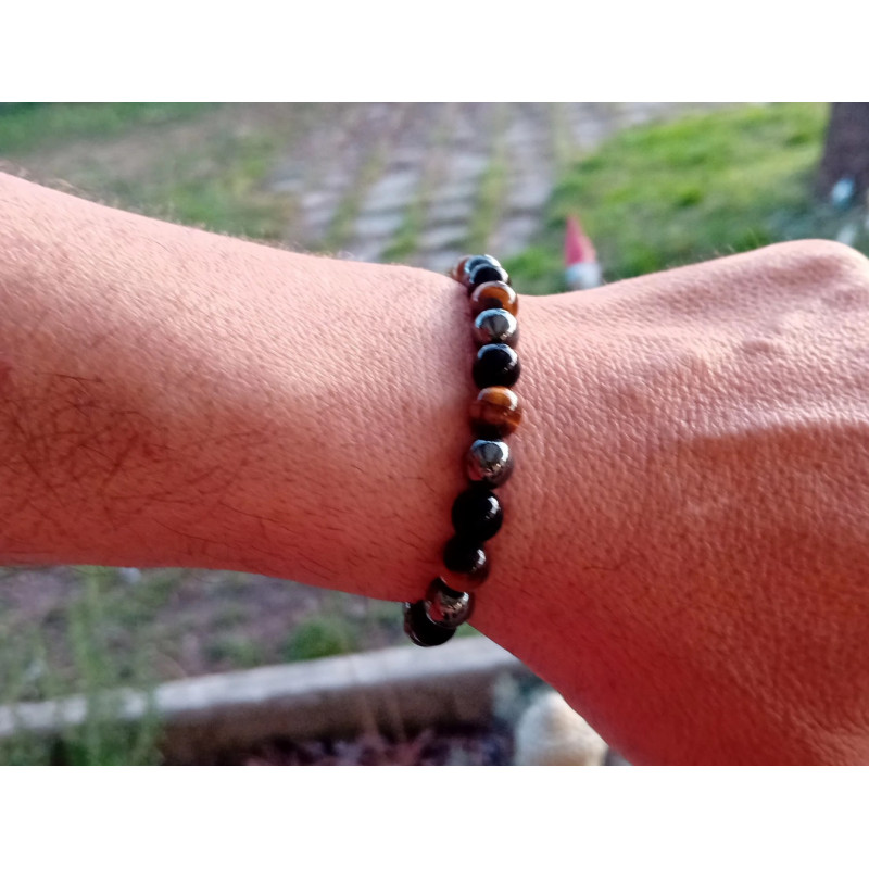 Bracelet œil du tigre hématite obsidienne