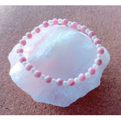 Bracelet rhodochrosite et perles nacrées 4 mm