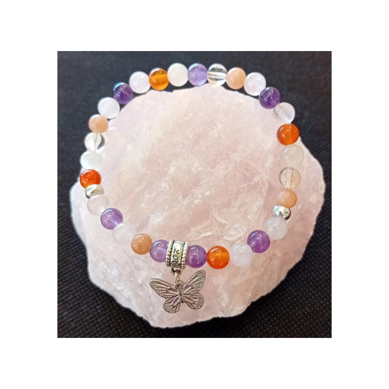Bracelet multi-pierres 6 mm papillon