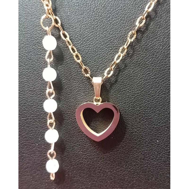 Pendentif cœur acier inoxydable rose quartz rose