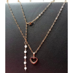 Pendentif cœur acier inoxydable rose quartz rose