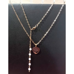 Pendentif Cœur en Acier Inoxydable Rose & Quartz Rose arbre de vie