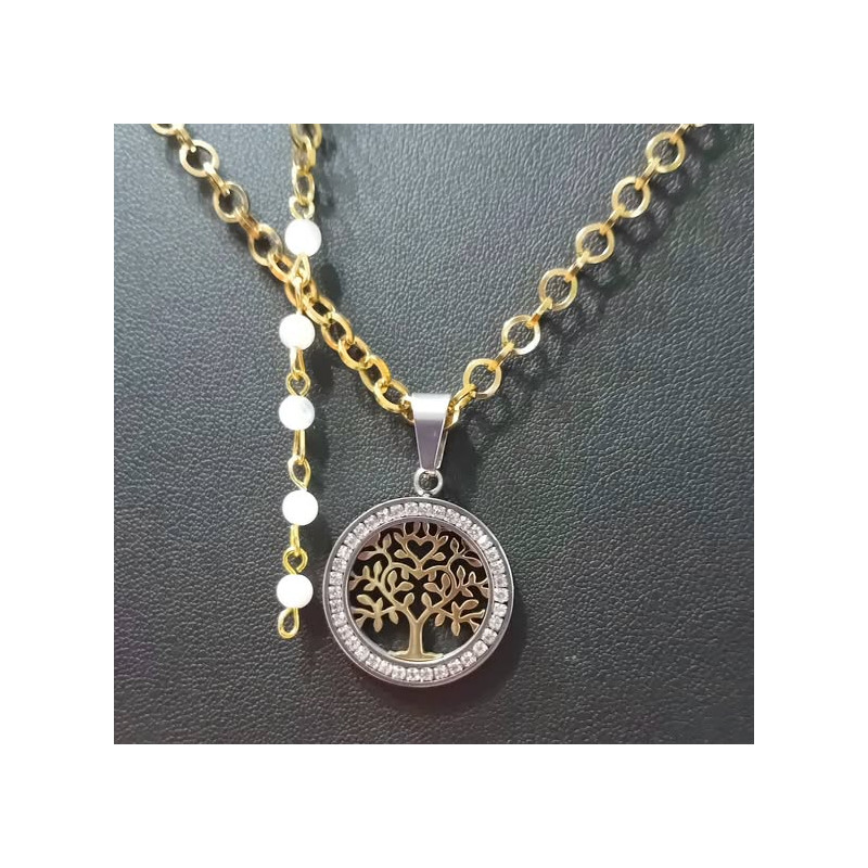 Pendentif arbre de vie acier inoxydable pierre de lune