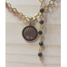 Pendentif arbre de vie acier inoxydable doré obsidienne