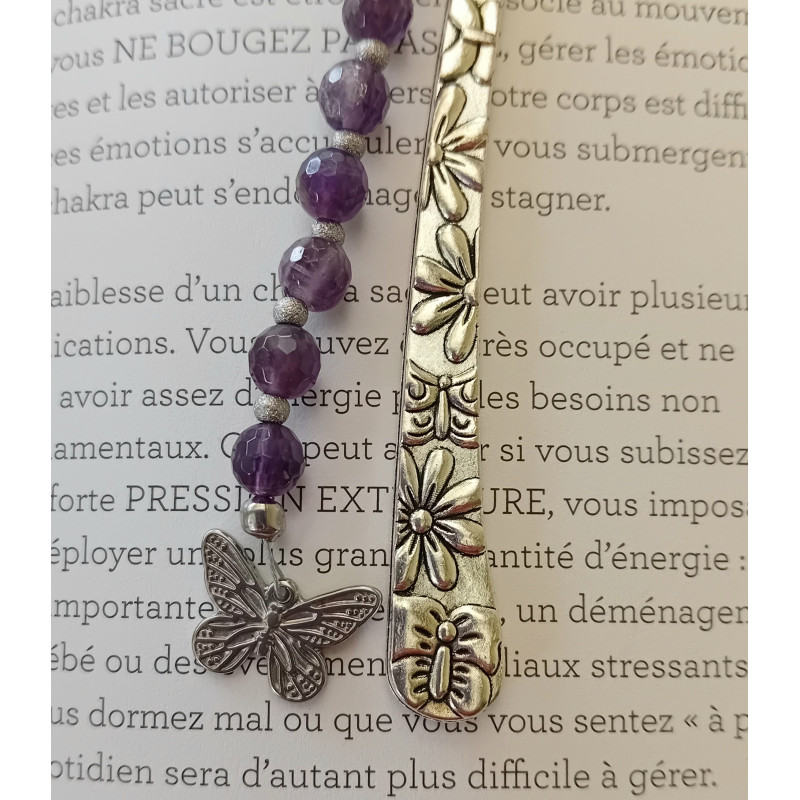 Marque pages améthyste papillon argenté