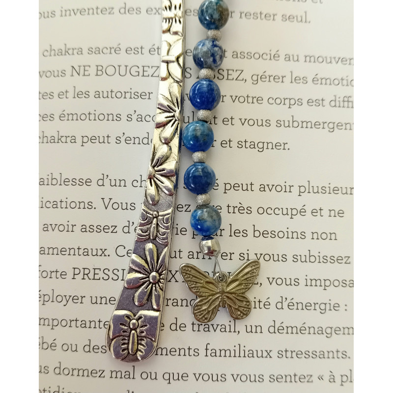 Marque pages lapis lazuli papillon argenté 6 mm