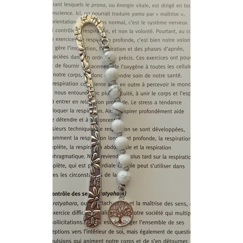 Marque pages howlite arbre de vie argenté 8 mm