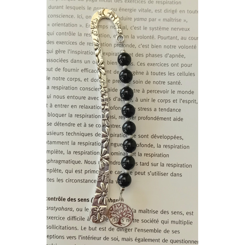 Marque pages onyx arbre de vie argenté 8 mm