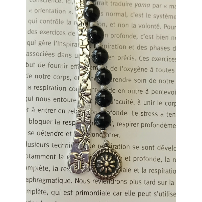 Marque pages onyx fleur argenté 8 mm