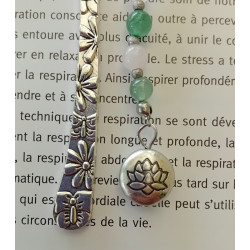 Marque-pages argenté lotus aventurine quartz rose 6 mm