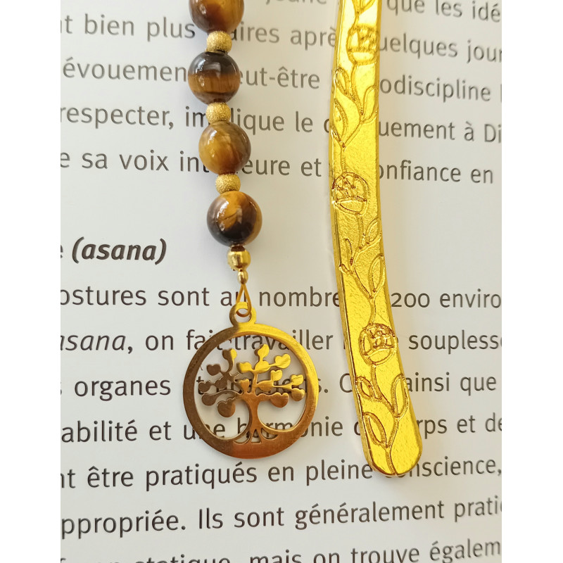 Marque pages œil du tigre arbre de vie doré 6 mm