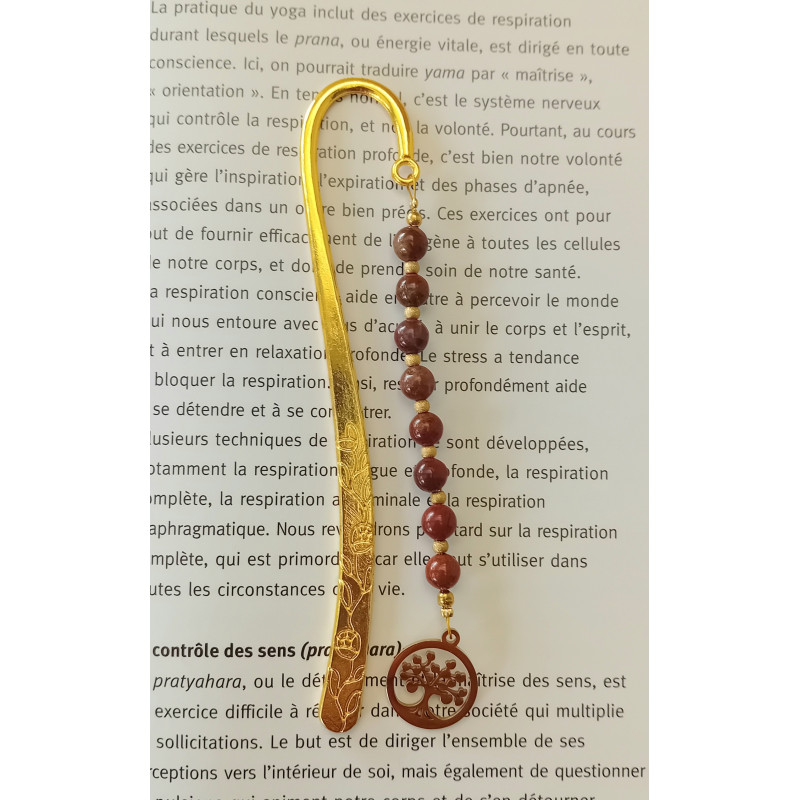 Marque pages jaspe rouge arbre de vie doré 6 mm