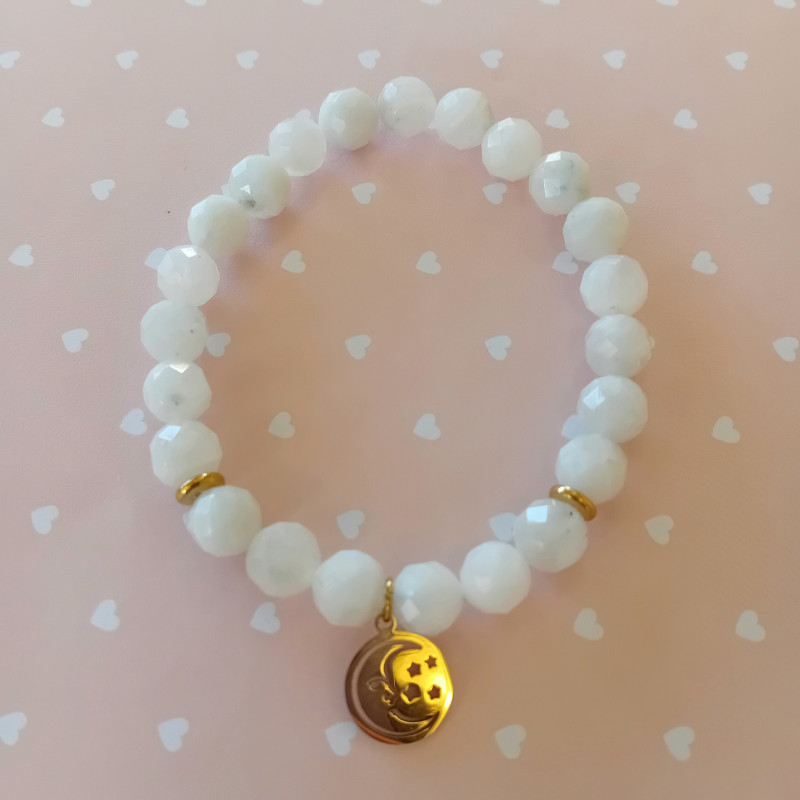 Bracelet pierre de lune facetté lune 8 mm