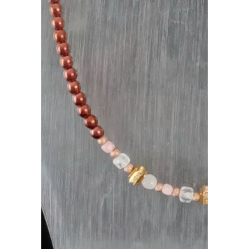 Ras de cou élégance– opale rose & Cristal de roche