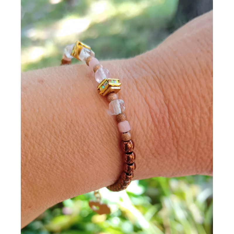 Bracelet élégance – opale rose & Cristal de roche
