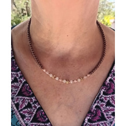 Ras de cou élégance– opale rose & Cristal de roche