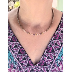 Ras de cou élégance – améthyste opale rose  & Cristal de roche