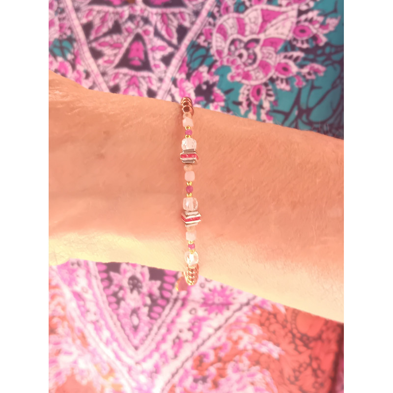 Bracelet Élégance – Rubis, Opale rose & Cristal de roche