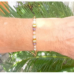 Bracelet élégance – opale rose & Cristal de roche