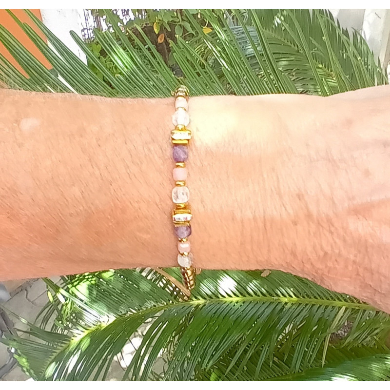 Bracelet élégance – améthyste opale rose & Cristal de roche
