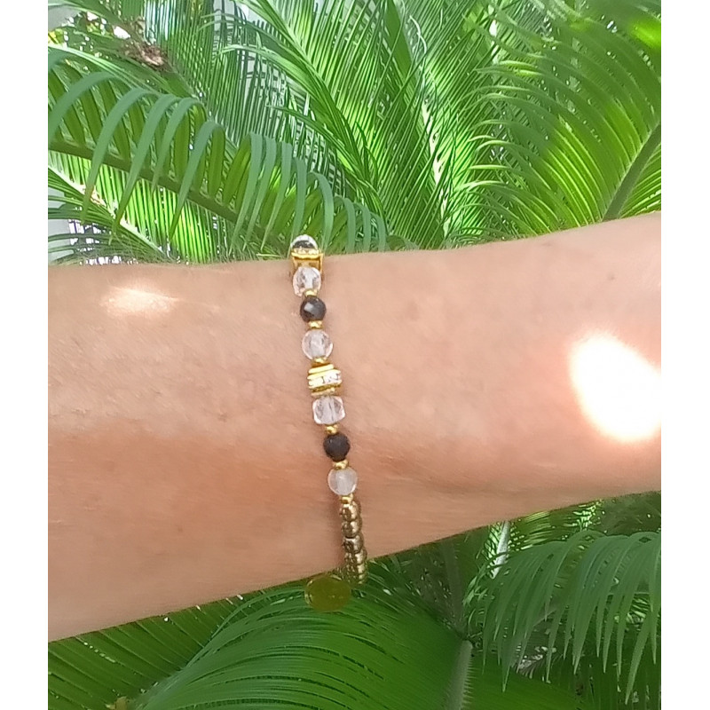 Bracelet élégance – obsidienne noire & Cristal de roche