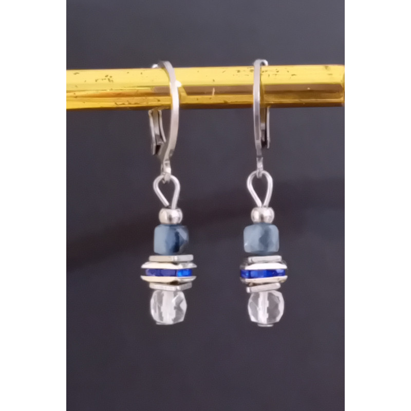 Boucles d'oreilles élégance aigue marine strass bleu
