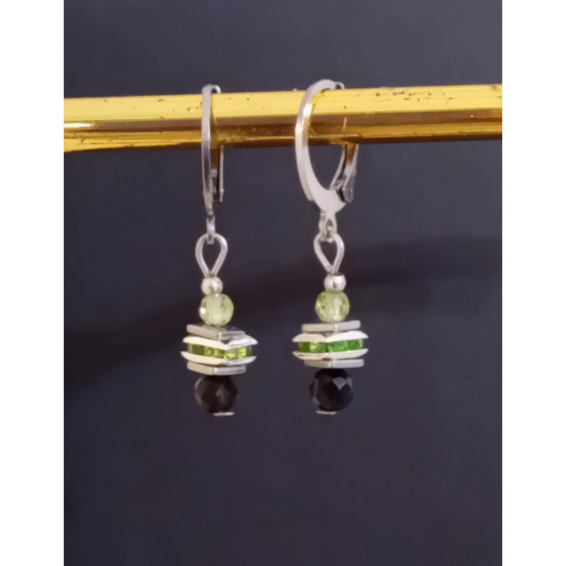 Boucles d'oreilles élégance obsidienne & péridot