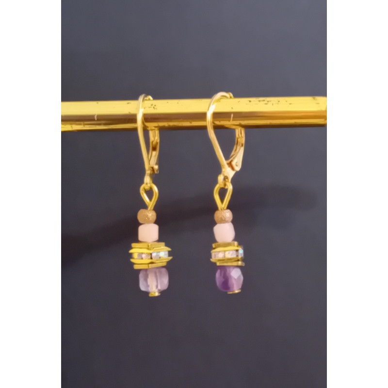 Boucles d'oreilles élégance améthyste & opale rose